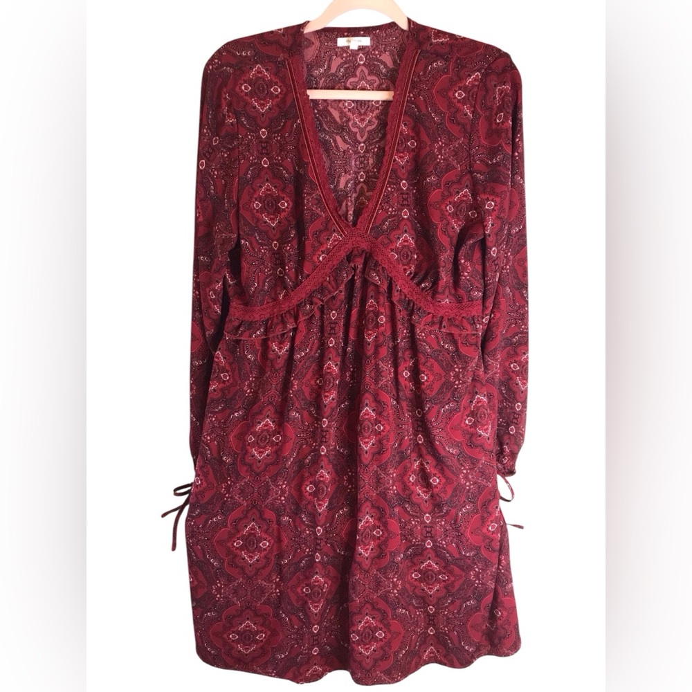 NWOT Maurices Babydoll Mini Dress Red‎ Long Sleeve Western Hankie Print Size L